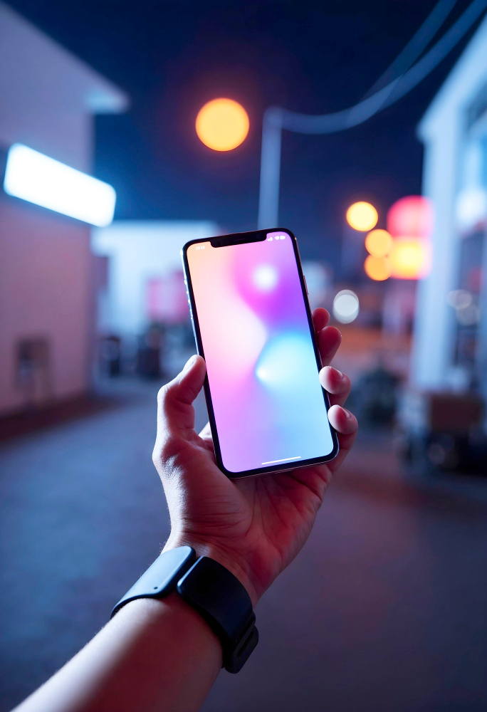 A hand holding a cell phone to make a call with AI