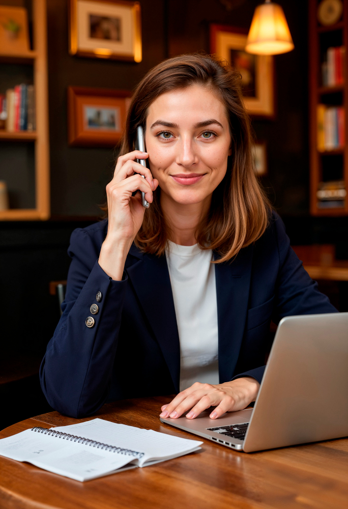 Una vendedora haciendo una llamada inteligente con IA