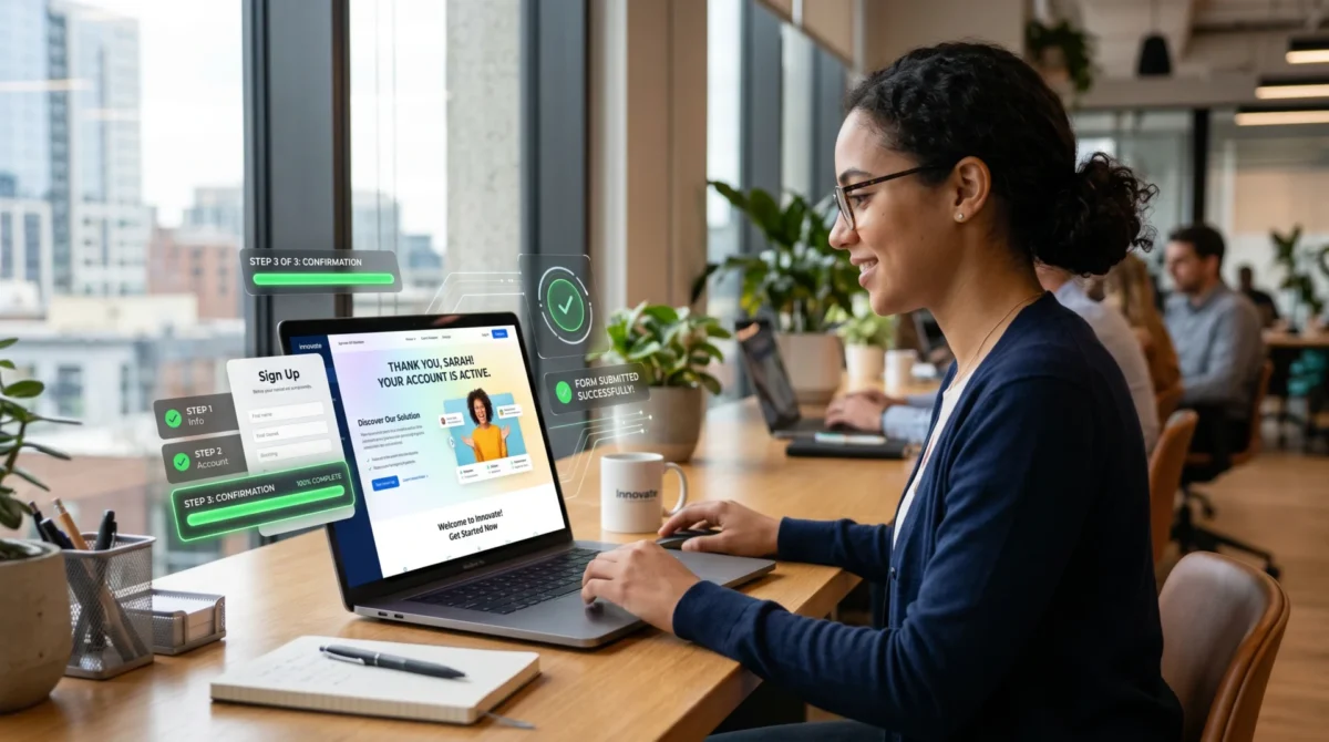 A customer browsing a conversational catalog from a landing page featuring smart recommendations, call-to-action buttons, and automated tracking