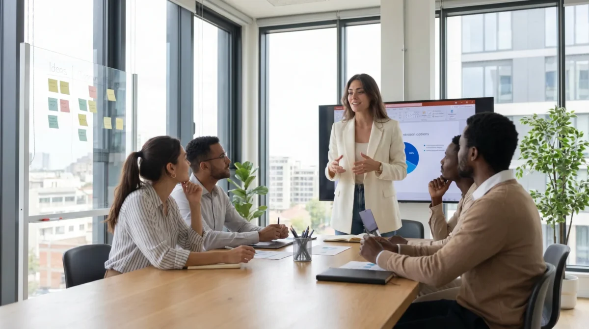 A sales representative interacts with a customer while an intelligent platform analyzes intent, emotions, and objections to improve sales performance.