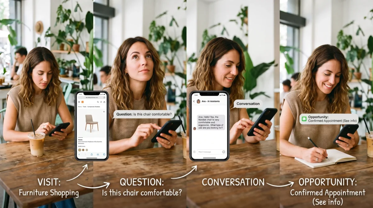 Customer interacting with a conversational website and moving toward a sales opportunity.