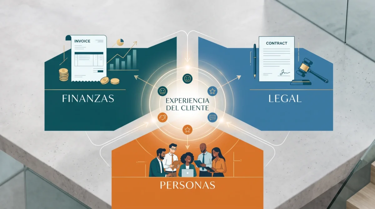 Finance, legal processes, and people management as pillars of business operations that generate trust.