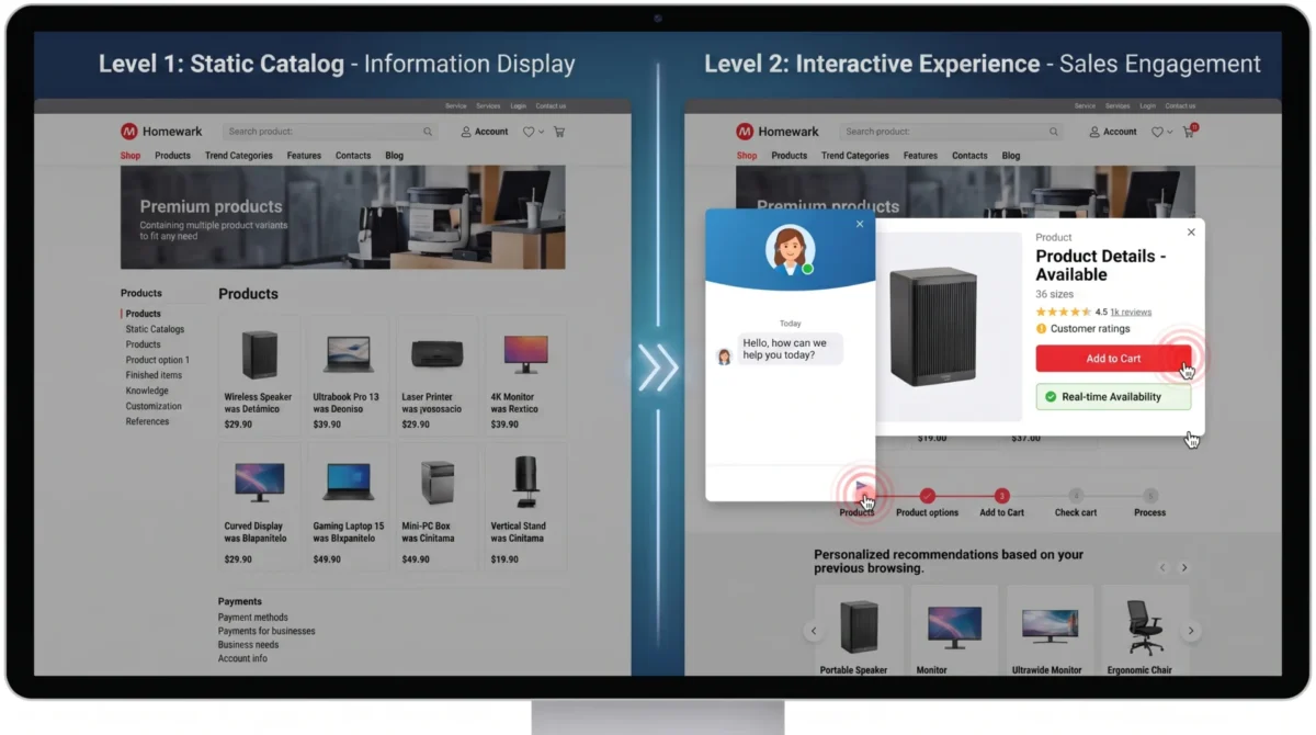 Conversational web that transforms a traditional website into a sales channel.