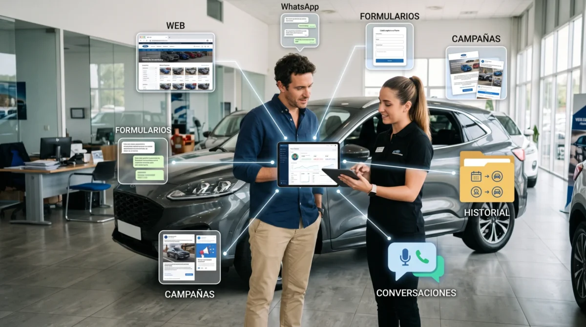 Customer Data Platform de BIKY.ai que conecta CRM, WhatsApp, web y DMS para unificar los datos de clientes y mejorar las decisiones de ventas automotrices.