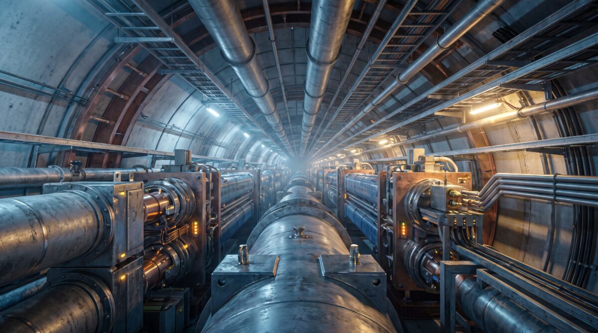 El interior del Gran Colisionador de Hadrones del CERN, donde la investigación científica y la inteligencia artificial abren nuevas posibilidades para estudiar las partículas y comprender el universo.