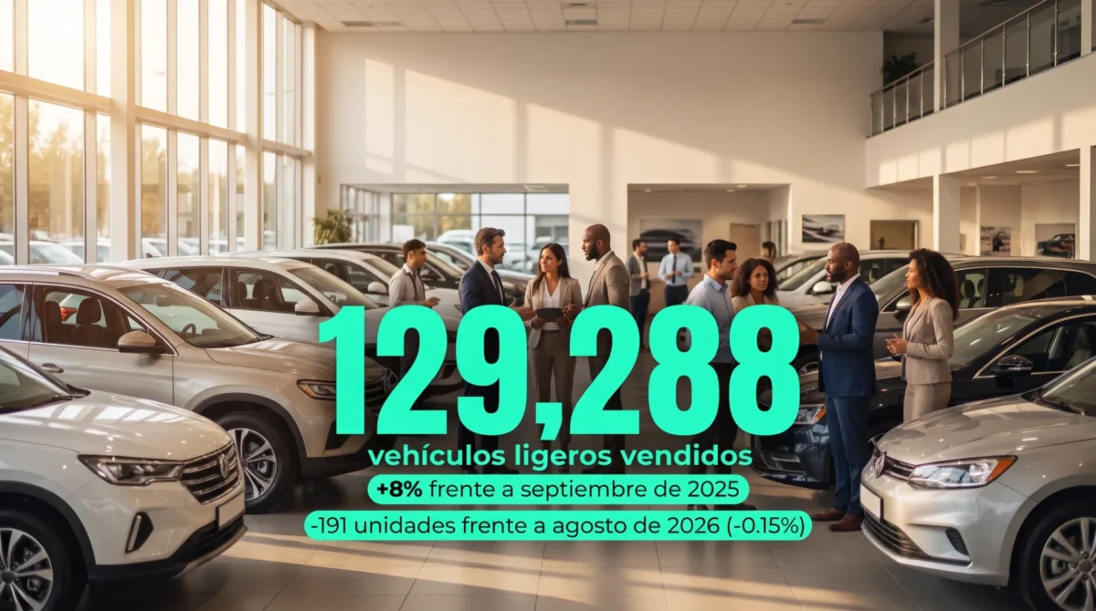 Ventas de vehículos ligeros en México durante septiembre de 2026: 129,288 unidades, 8% más que en septiembre de 2025 y 191 menos que en agosto.